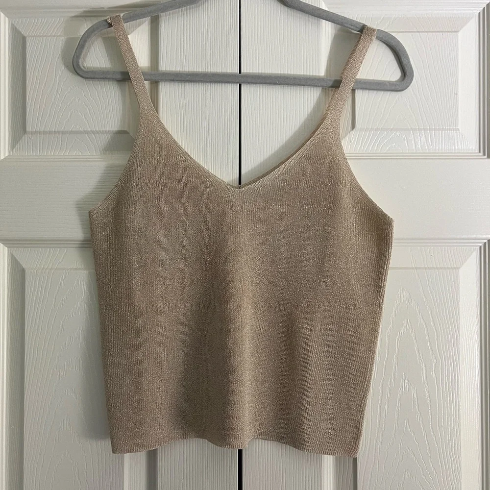 Elegant Shimmery Tan Knit Women's Top - Picture 2 of 5